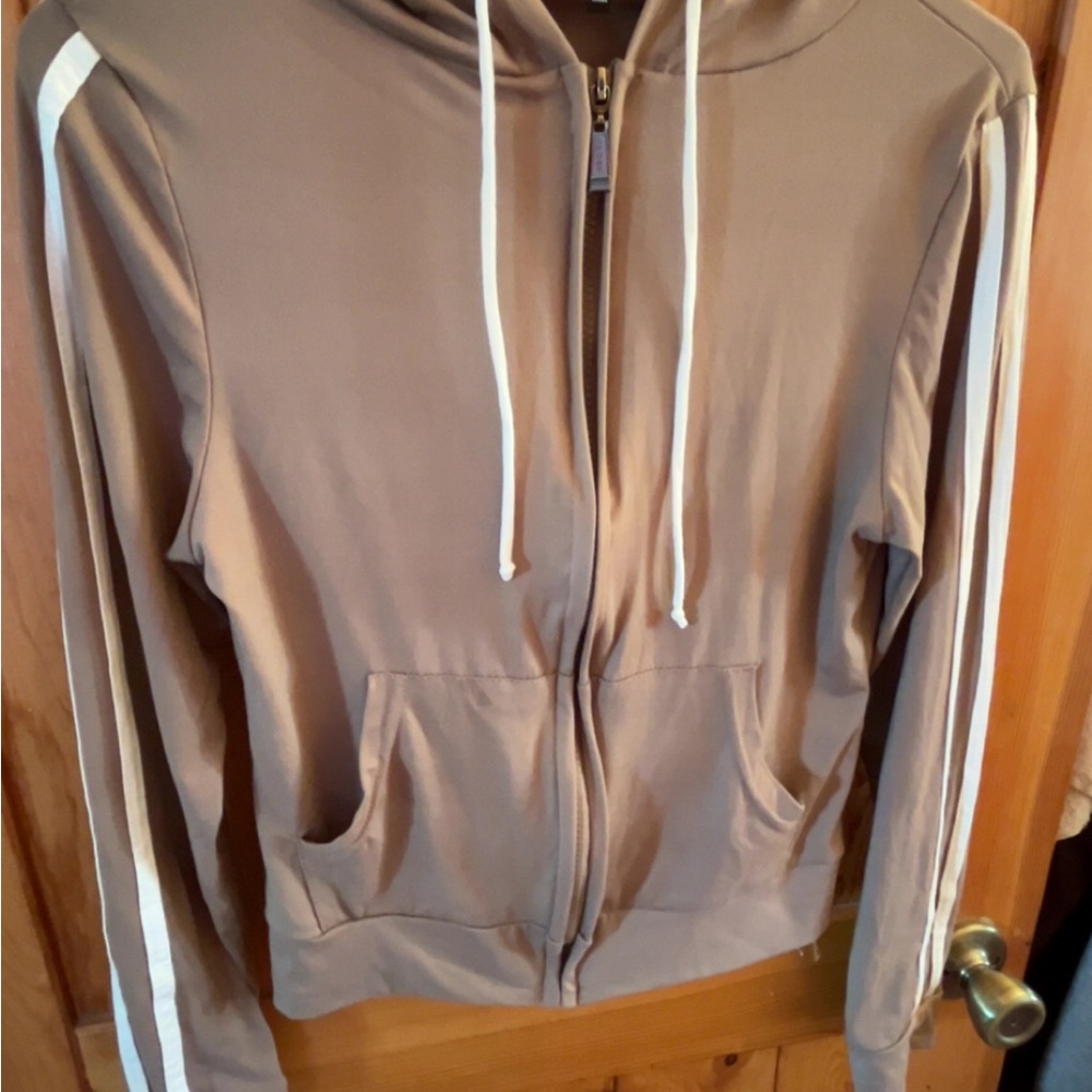Fashion Nova Tan and White Bomber Jacket/Pants Set